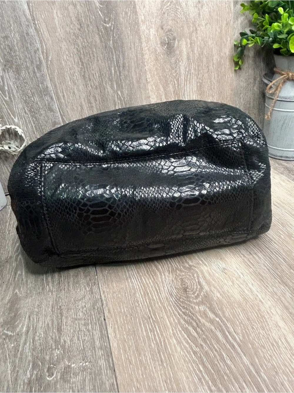Michael Kors Black Python Embossed Leather Hobo Shoulder Bag Gold Chain